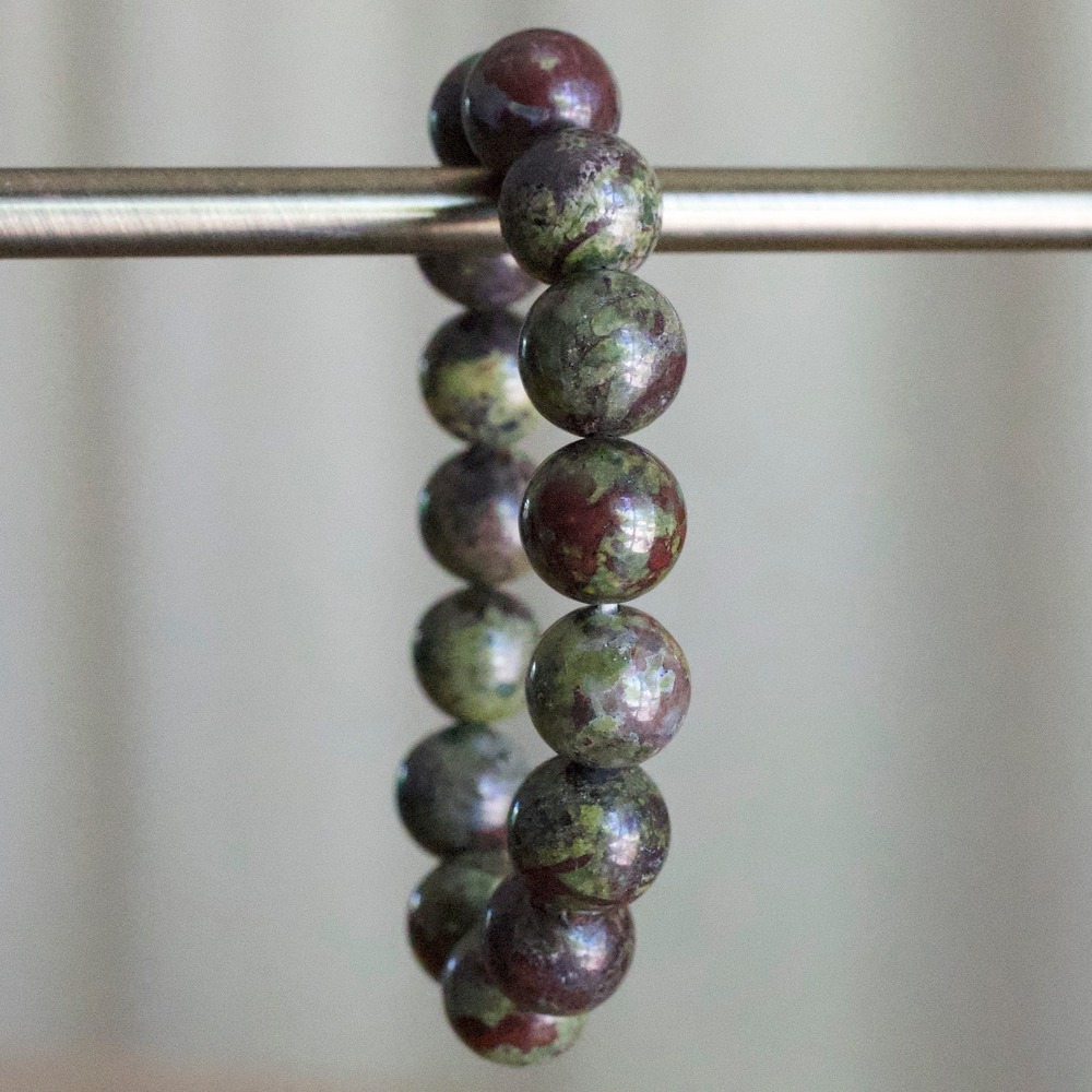 10mm Natural Dragon Blood Jasper Beaded Stretch Bracelet Green‎ Red Earthy Stone